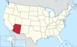 Yhdysvaltain kartta, jossa Arizona korostettuna