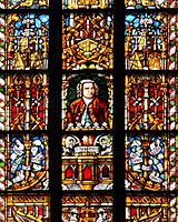 Stained-glass Bach church window (detail)