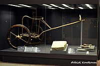 The two-wheeled horse chariot, here found in the tomb of Tutankhamun, may have been introduced to Egypt by the Hyksos.[173]
