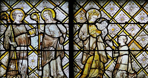 Grisaille and silver stain (used for the gold color) in window from Chartres Cathedral (13th century)