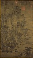 De berg Kuanglu door Jing Hao (ca. 900), hangende rol met inkt en kleur op zijde