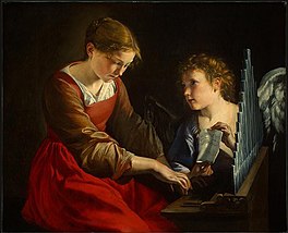 Oargelspyljende Sesilia op in skilderij fan Orazio Gentileschi en Giovanni Lanfranco.