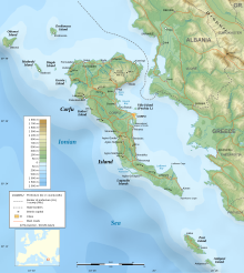 Localização de Corfu na Grécia