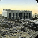 Ruins of the Dendera mammisi built by various Roman Emperors in a vintage photograph