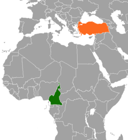 Map indicating locations of Cameroon and Turkey