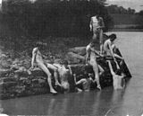 Eakins' students swimming naked in Dove Lake, c. 1883–84
