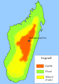 Map of Madagascar indicating the distribution of predominant construction material over the island