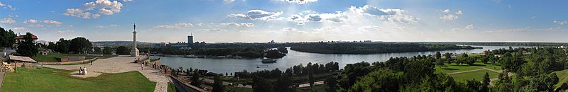 Panoramic view of Belgrade and the confluence of the Sava River and the Danube