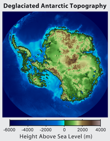 A topographic map of a hypothetical ice free Antarctica.