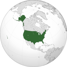 उत्तरी अमेरिका के नक्सा पर अमेरिका के हरियर रंग से देखावल गइल बा