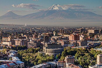 Yerevan skyline wi Munt Ararat in the backgrund