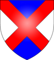 Per saltire azure and argent, a saltire gules (Gage of Hengrave)