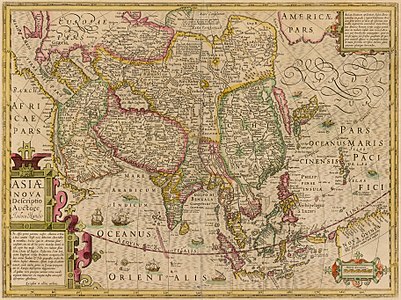 Los mapas europeos mostraban la tierra de los «Kara-Kithay» en algún lugar de Asia central siglos después del colapso de Qara Khitai. Este mapa de 1610 de Jodocus Hondius lo ubica al norte de Tashkent.