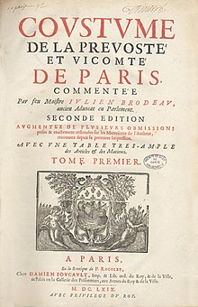 Cover page of an edition of the coutume de Paris, 1669