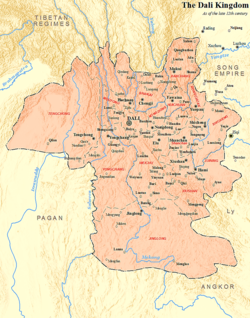 แผนที่อาณาจักรต้าหลี่ในช่วงปลายคริสต์ศตวรรษที่ 12