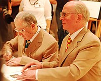 Gilbert and George in a presentation