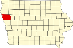 map of Iowa highlighting Woodbury County