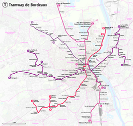 Netwerkkaart van de Tram van Bordeaux