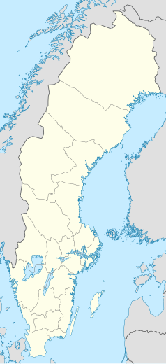 Mapa konturowa Szwecji, blisko centrum na dole znajduje się punkt z opisem „Pałac Rosersberg”