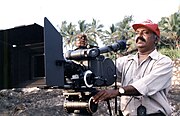 Ramachandra Babu with Arriflex 535 B Camera on the location of the English film Beyond the soul, directed by Rajeev Anchal