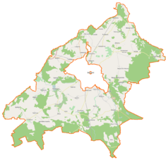 Mapa konturowa gminy wiejskiej Białogard, blisko centrum na dole znajduje się punkt z opisem „Łęczno”