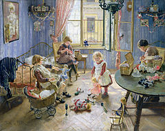 Idealisiertes Kinderzimmer: Fritz von Uhde: Die Kinderstube, Gemälde (1889)