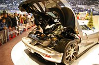 The engine of a Koenigsegg CCX at the 2006 Geneva Motor Show