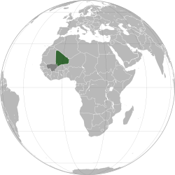 Projection o Azawad in green an soothren Mali in daurk grey