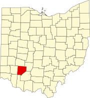 Kort over Ohio med Clinton County markeret