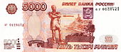 Russian ruble (series 2006) with variable font size (right)
