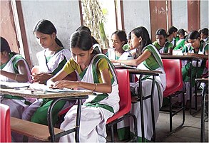 School girls in the classroom, Lakhiganj High School, Assam