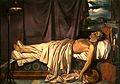 Lord Byron sur son lit de mort. par Joseph Denis Odevaer (1826).