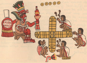 Macuilxochitl পাতোলি খেলা দেখছেন, Codex Magliabechiano এর ৪৮ পৃষ্ঠা থেকে