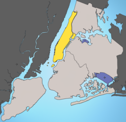 Borough Manhattan terlihat dalam warna kuning.