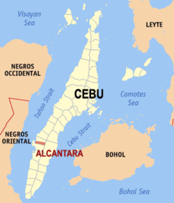 Mapa de Cebu con Alcantara resaltado