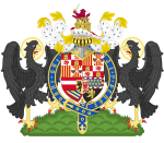 西班牙腓力二世在其登基典礼上所使用的纹饰。被环绕的嘉德勋章。