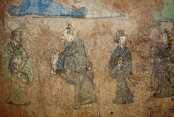 Mendebaldeko Han freskoa Konfuzio eta Laozi irudikatzen dituena; Shandong, Txinako Dongping konderriko hilobi batetik.