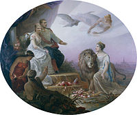 Alegorična slika Rudolfa in Štefanije iz leta 1881, avtorici Sophia in Marie Görlich.