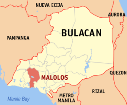 Map of Bulacan showing the location of Malolos.