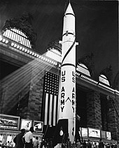 A large ballistic missile on display in the terminal