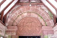 Tympanum showing Christ in Majesty with four attendant angels, Rowlestone, Herefordshire, England