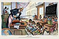 Image 101899 cartoon showing Uncle Sam lecturing four children labeled Philippines, Hawaii, Puerto Rico, and Cuba. The caption reads: "School Begins. Uncle Sam (to his new class in Civilization)!" (from Political cartoon)