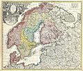 Image 20Homann's map of the Scandinavian Peninsula and Fennoscandia with their surrounding territories: northern Germany, northern Poland, the Baltic region, Livonia, Belarus, and parts of Northwest Russia. Johann Baptist Homann (1664–1724) was a German geographer and cartographer; map dated around 1730. (from History of Norway)