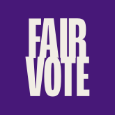 The words "Fair Vote" written in large block letters, one below another, centered in a purple square.