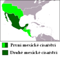 Mapa do Primeiro (verde claro) e Segundo (verde escuro) Império do México.
