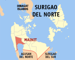 Mapa de Surigao del Norte con Mainit resaltado