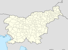 Mapa konturowa Słowenii, blisko centrum na lewo znajduje się punkt z opisem „Arena Stožice”