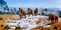 Pleistocene of Northern Spain, including woolly mammoth, cave lions eating a reindeer, horses, and woolly rhinoceros