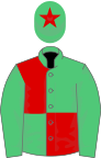 Emerald green and red (quartered), emerald green sleeves, emerald green cap, red star