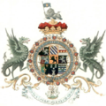 第一代公爵約翰·邱吉爾之紋章，盾紋包括公爵於神聖羅馬帝國境內之領土